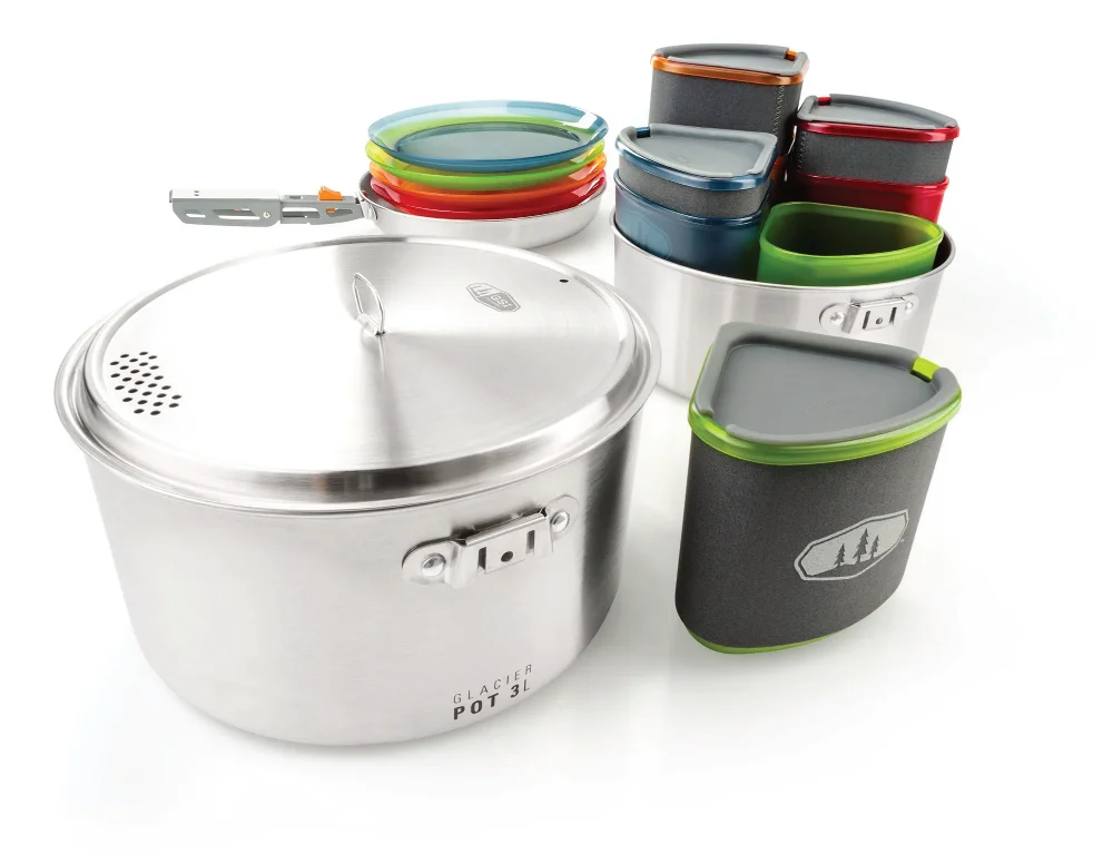 GSI Outdoors Glacier Stainless Camper Cookset | Heavy-Duty 4-Person Kit